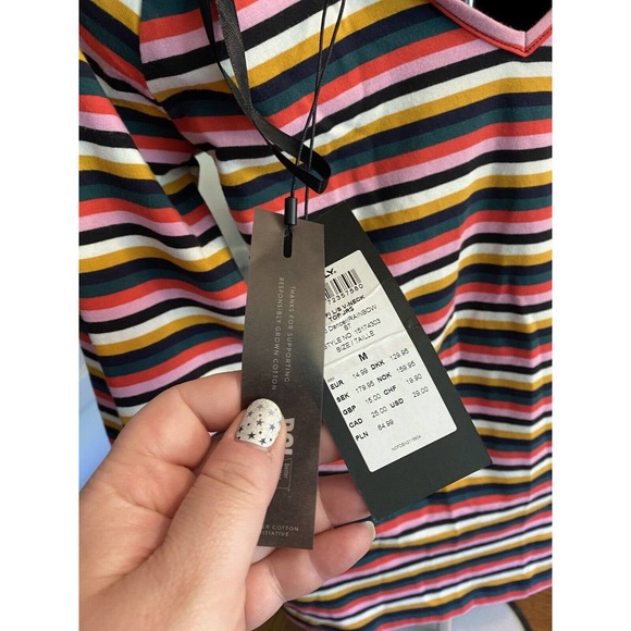 ONLY Our Story Multicolor Stripe Front/Back V Neck L/S Shirt NWT Sz Med Colorful - Picture 5 of 8